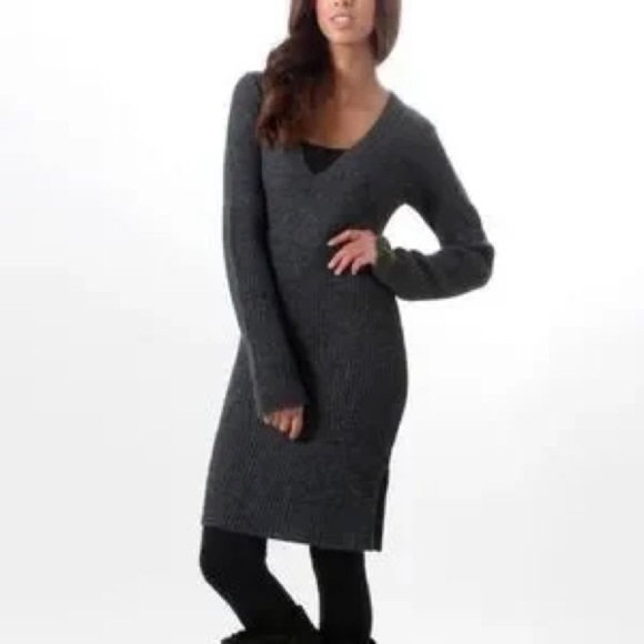 The North Face V-Neck Alpaca Wool Knit Saguaro Sweater Dress- Grey- Size XS - Picture 2 of 12